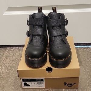 Dr. Martens Black Leather Womend Devon Flower Buckles Boots Size 11